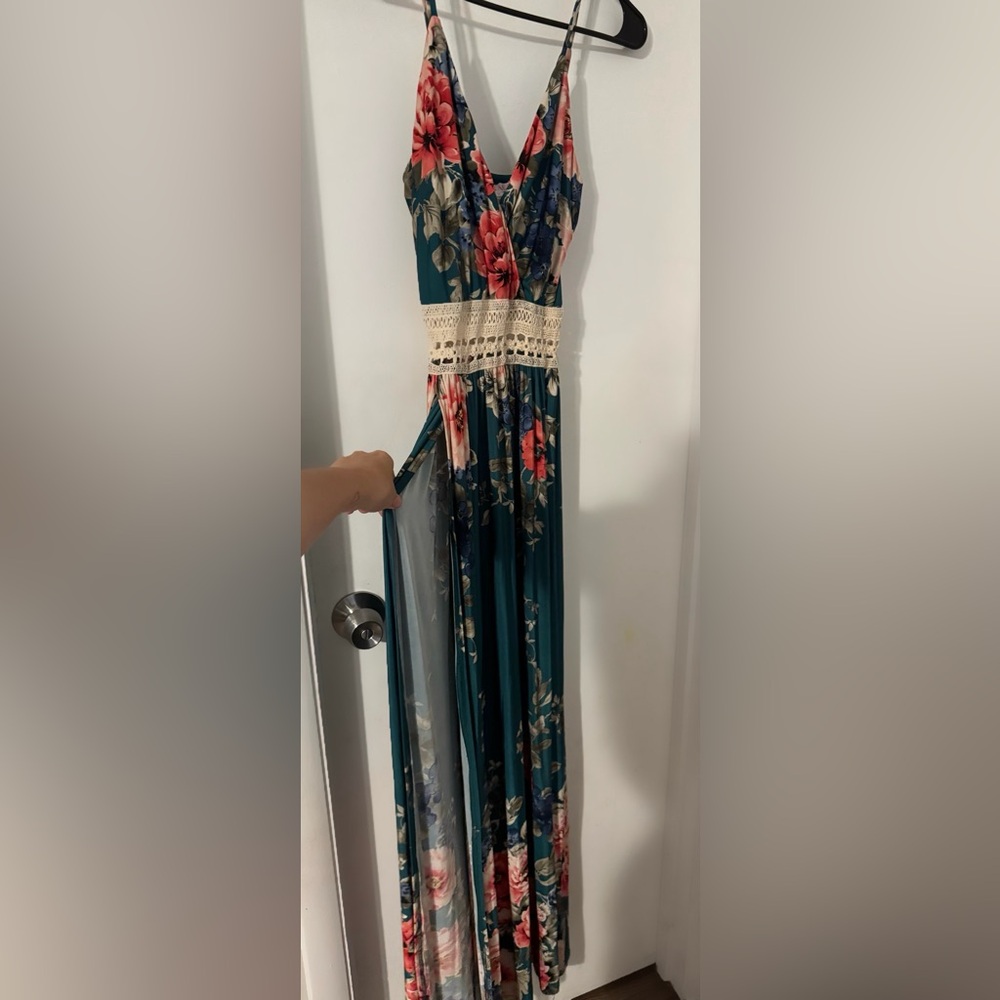 Floral Maxi Dress with Lace Detail